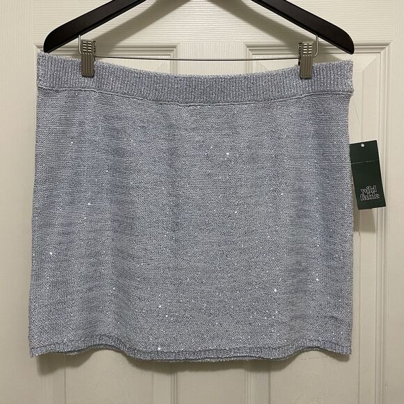 New Wild Fable Sequin Knit Mini Sweater Skirt Light Aqua Blue Women’s Large - Picture 1 of 8